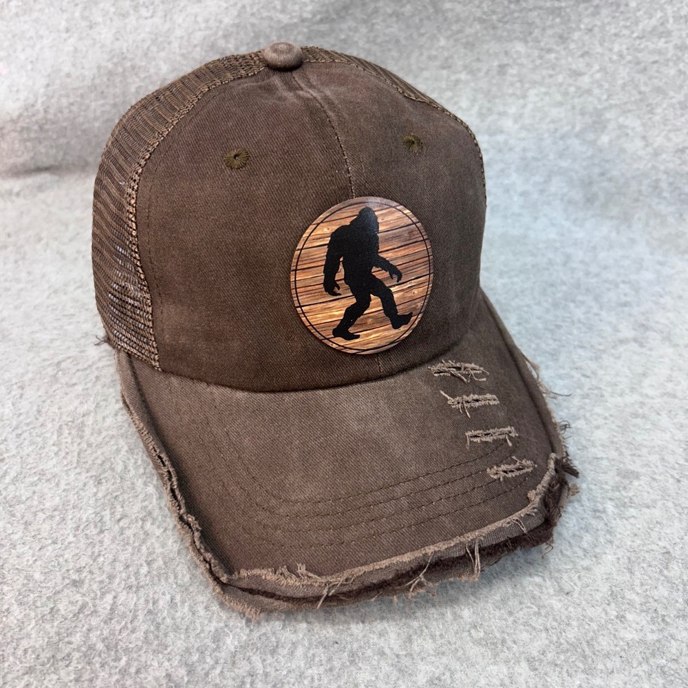 Bigfoot Sasquatch Brown Unbranded Trucker Hat Distressed Snapback OSFM